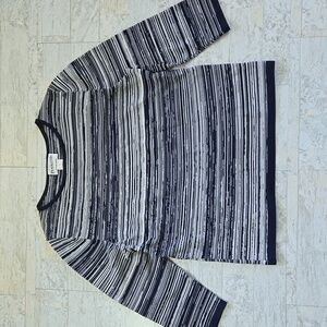 Pendleton Woman's Size Large Navy Gray White Striped 3/4 Top Shirt